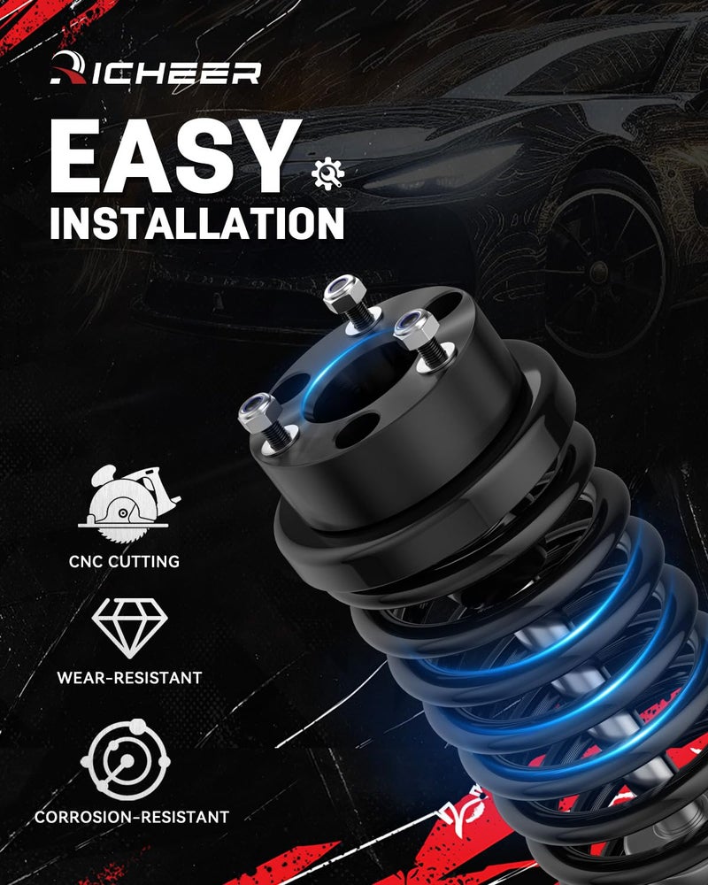 Richeer 2.5 inch Leveling Lift Kit Compatible with 2006-2026 Ram 1500 4WD, 2005-2011 Dakota 2WD 4WD Leveling Lift Kit Forged Front Strut Spacers Raise the Front of your Pickup by 2.5" - Image 5